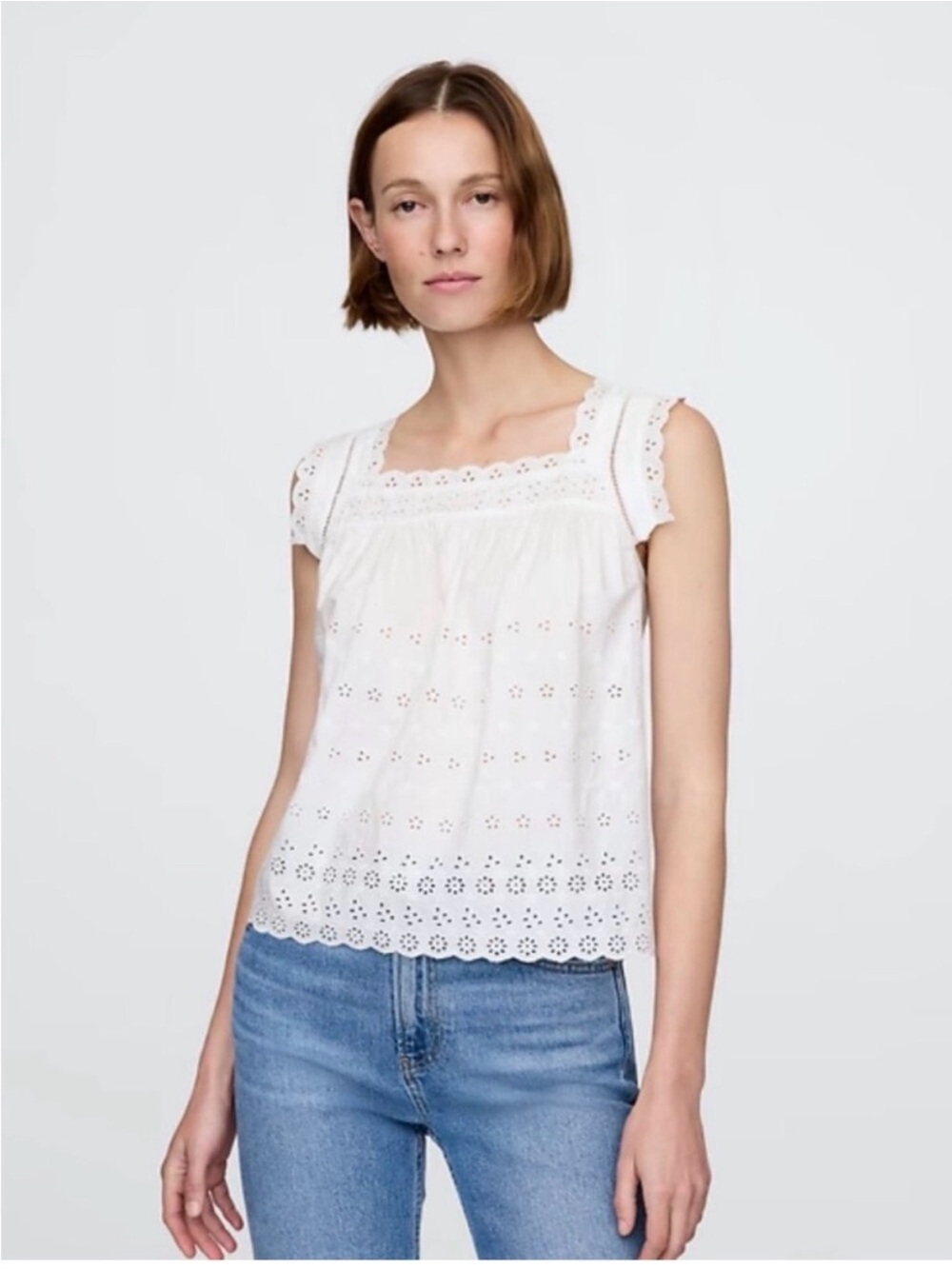 White Eyelet Square-Neck Tank Top M Gap Doen collab